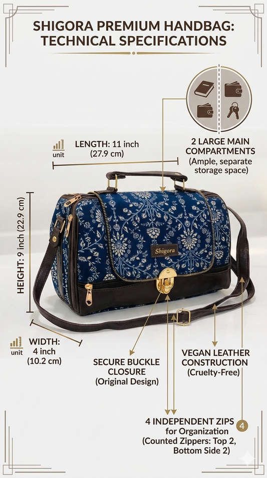 Blue Floral Print Large Satchel Bag