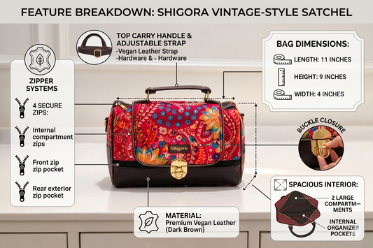 Red Floral Print Large Satchel Bag