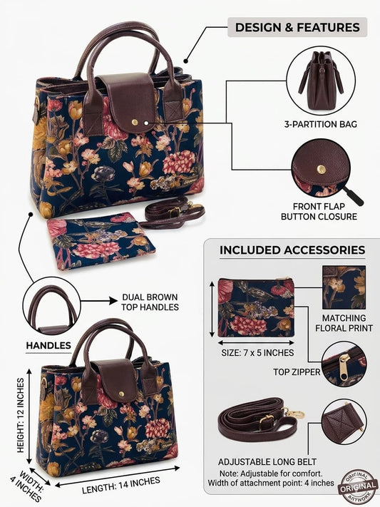 Black  Floral Triple Tier Bag
