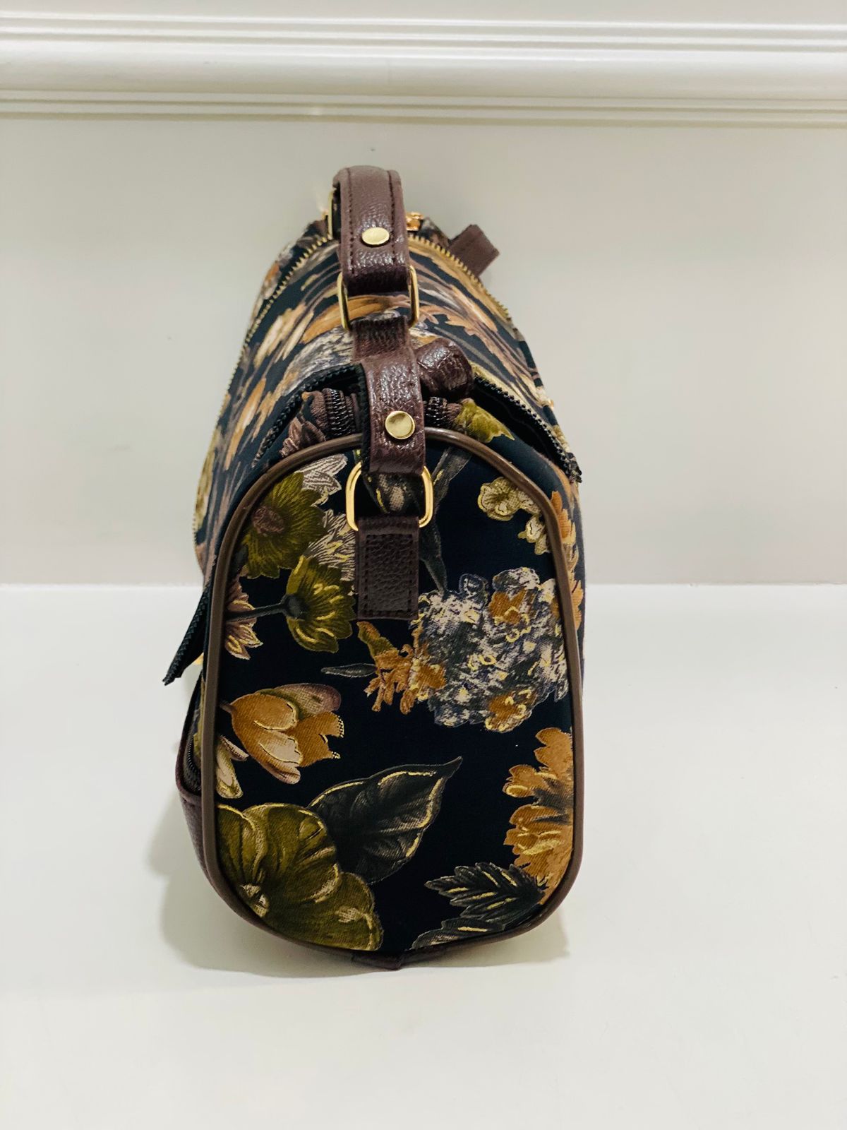 dark green floral print large satchel bag