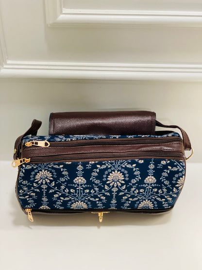 Blue Floral Print Large Satchel Bag