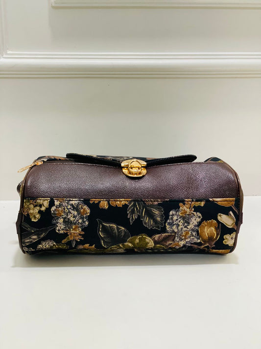 Dark Green Floral Print Large Satchel Bag