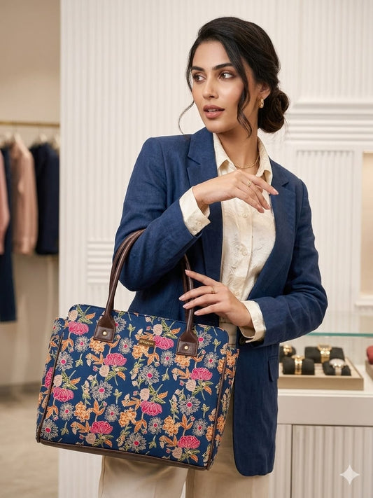 Navy Bloom Spacious Laptop Bag