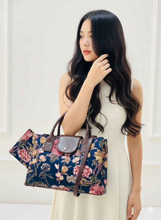 Black  Floral Triple Tier Bag