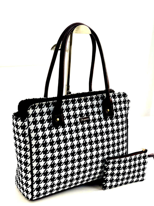 Black and White Check Spacious Classic Office bag with laptop partition
