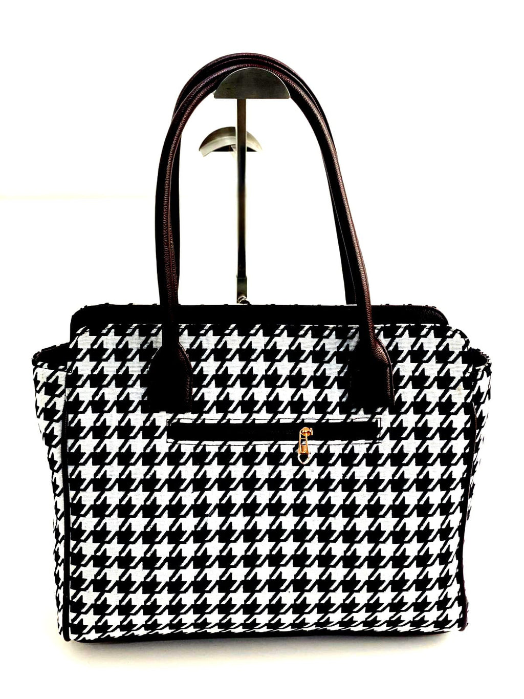 Black and White Check Spacious Classic Office bag with laptop partition