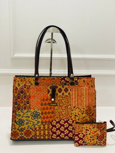 Vintage Patchwork Laptop Bag with Matching Zip Pouch