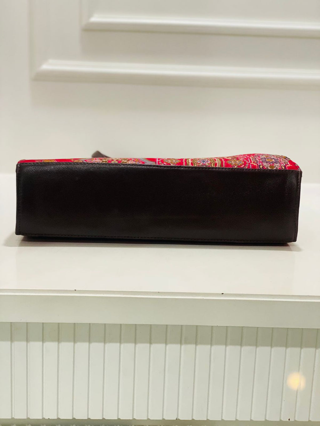 Deep Red Floral Pattern Tote Bag with Matching Zip Pouch