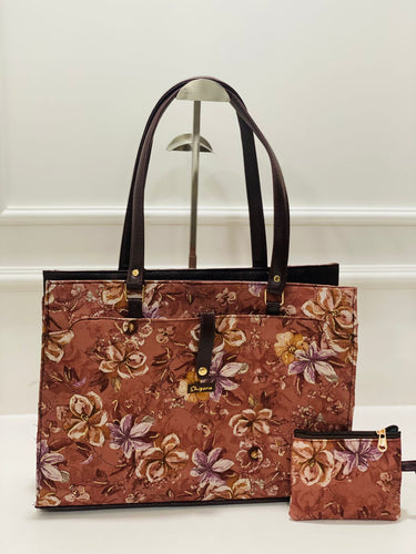 Blush Floral Tote Bag with Matching Zip Pouch | Laptop Bag |