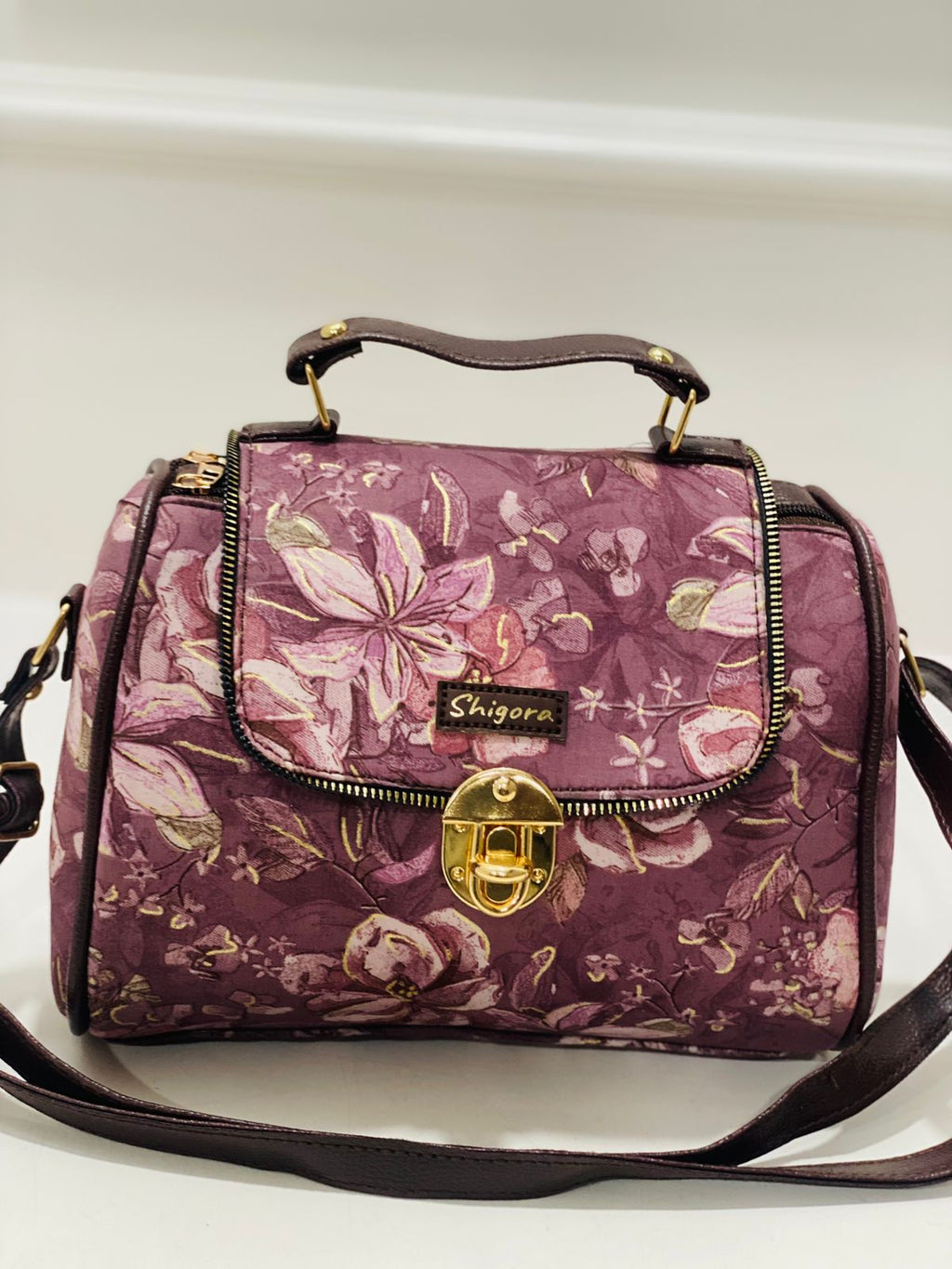 Premium Mauve Pink Sling Bag with Gold Tone Lock