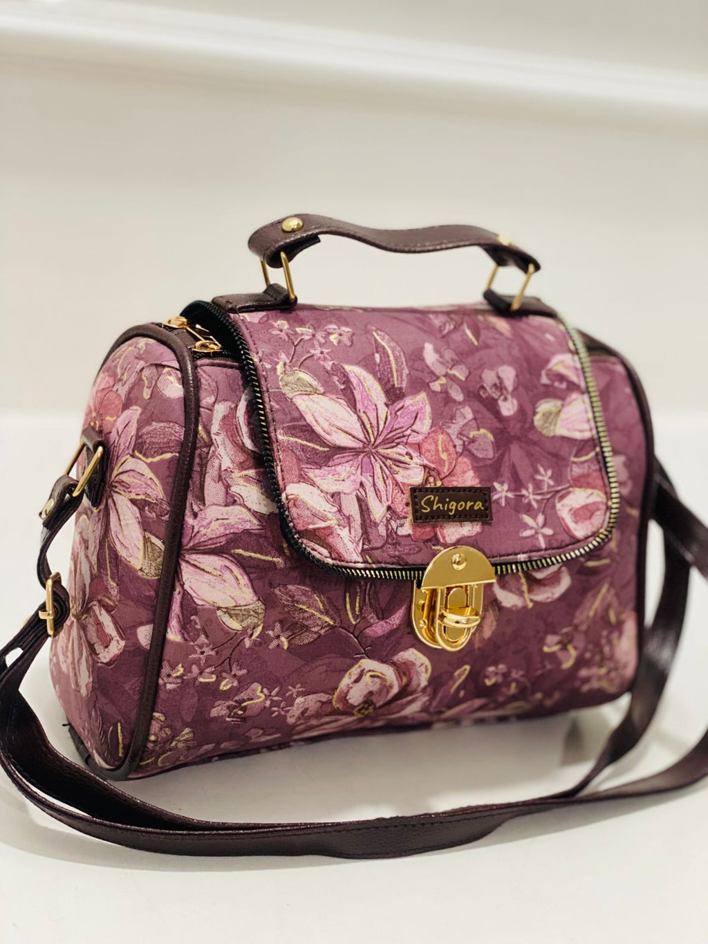 Premium Mauve Pink Sling Bag with Gold Tone Lock