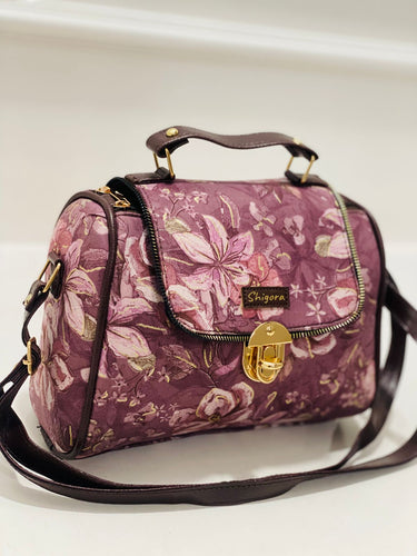 Light magenta floral designer satchel bag medium size - Alternative view