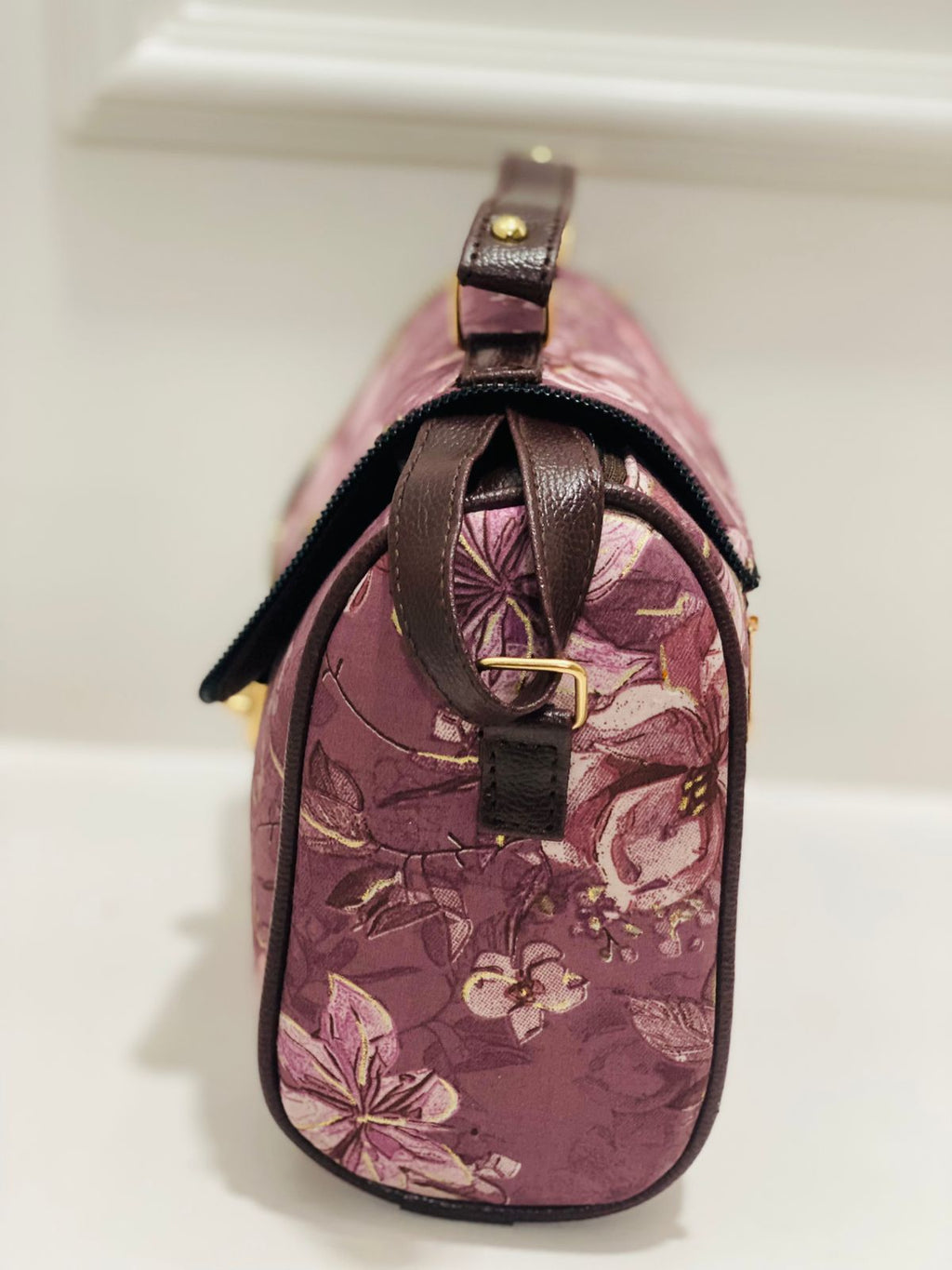 Premium Mauve Pink Sling Bag with Gold Tone Lock