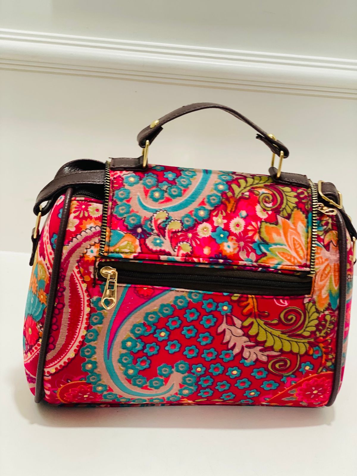 Paisley Print Barrel Satchel Bag