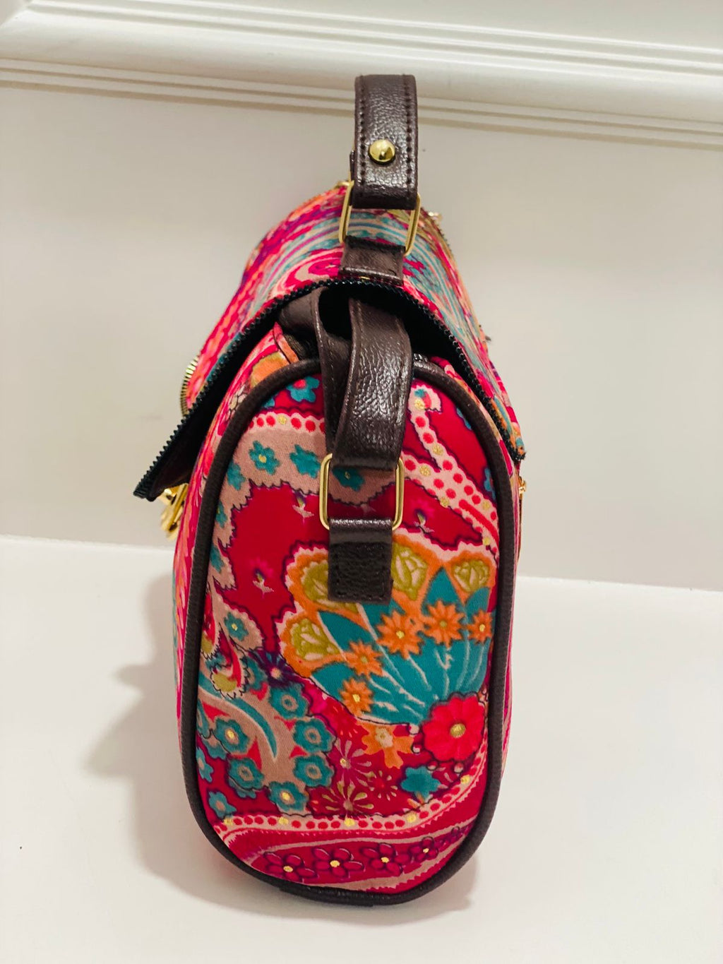 Paisley Print Barrel Satchel Bag