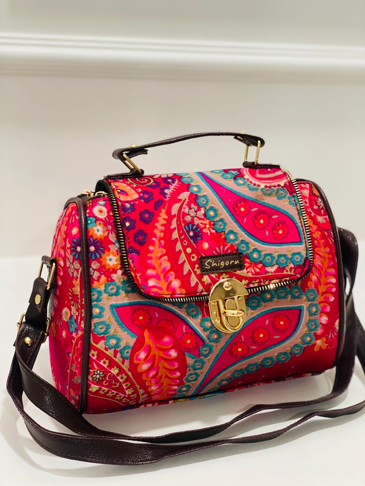 Paisley Print Barrel Satchel Bag