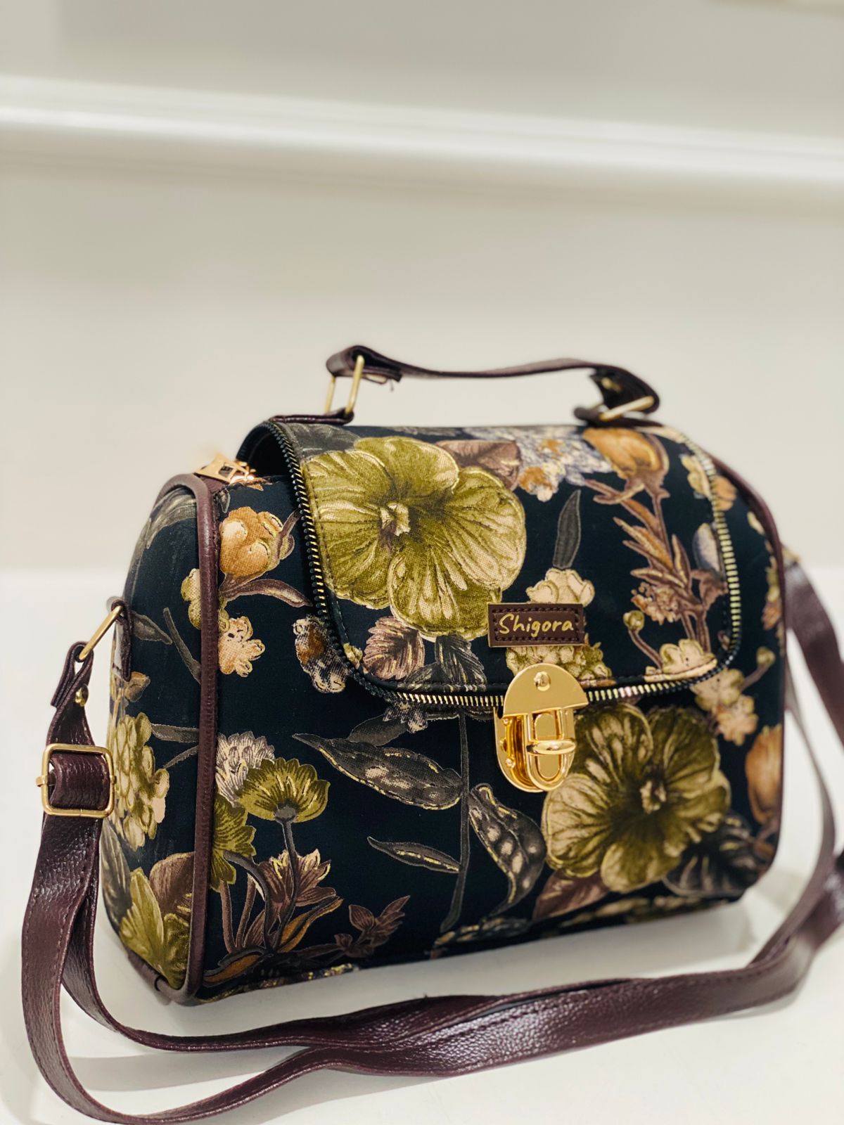 Floral Print Barrel Satchel Bag