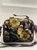 Black bloom print designer satchel bag medium size