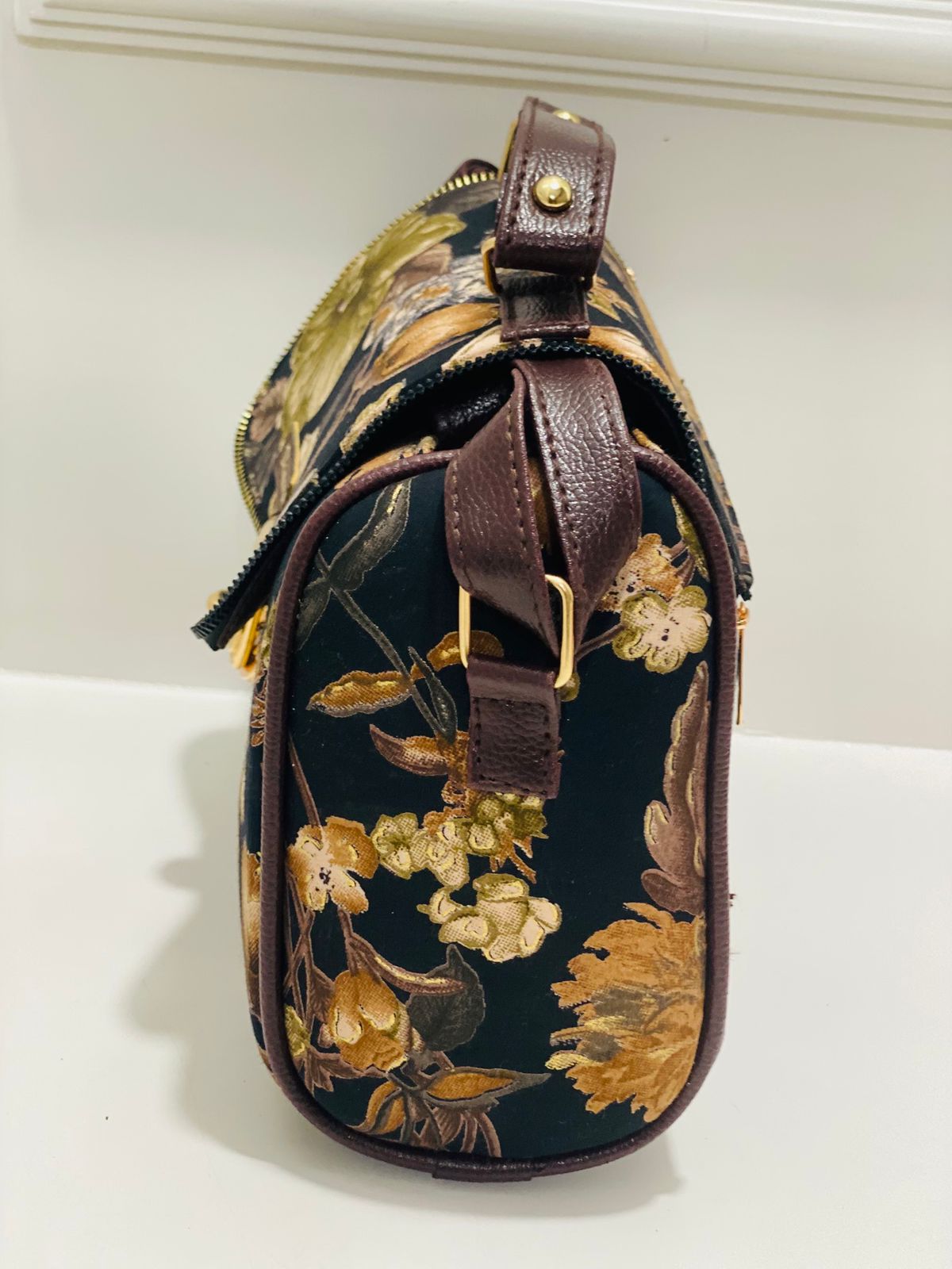 Floral Print Barrel Satchel Bag