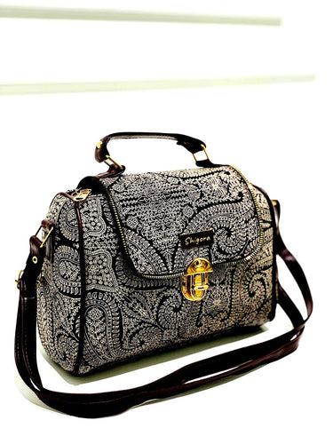 Black mystic mandala designer satchel bag medium size - Alternative view