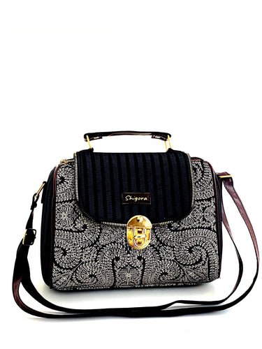 Black mandala print designer satchel bag medium size - Alternative view
