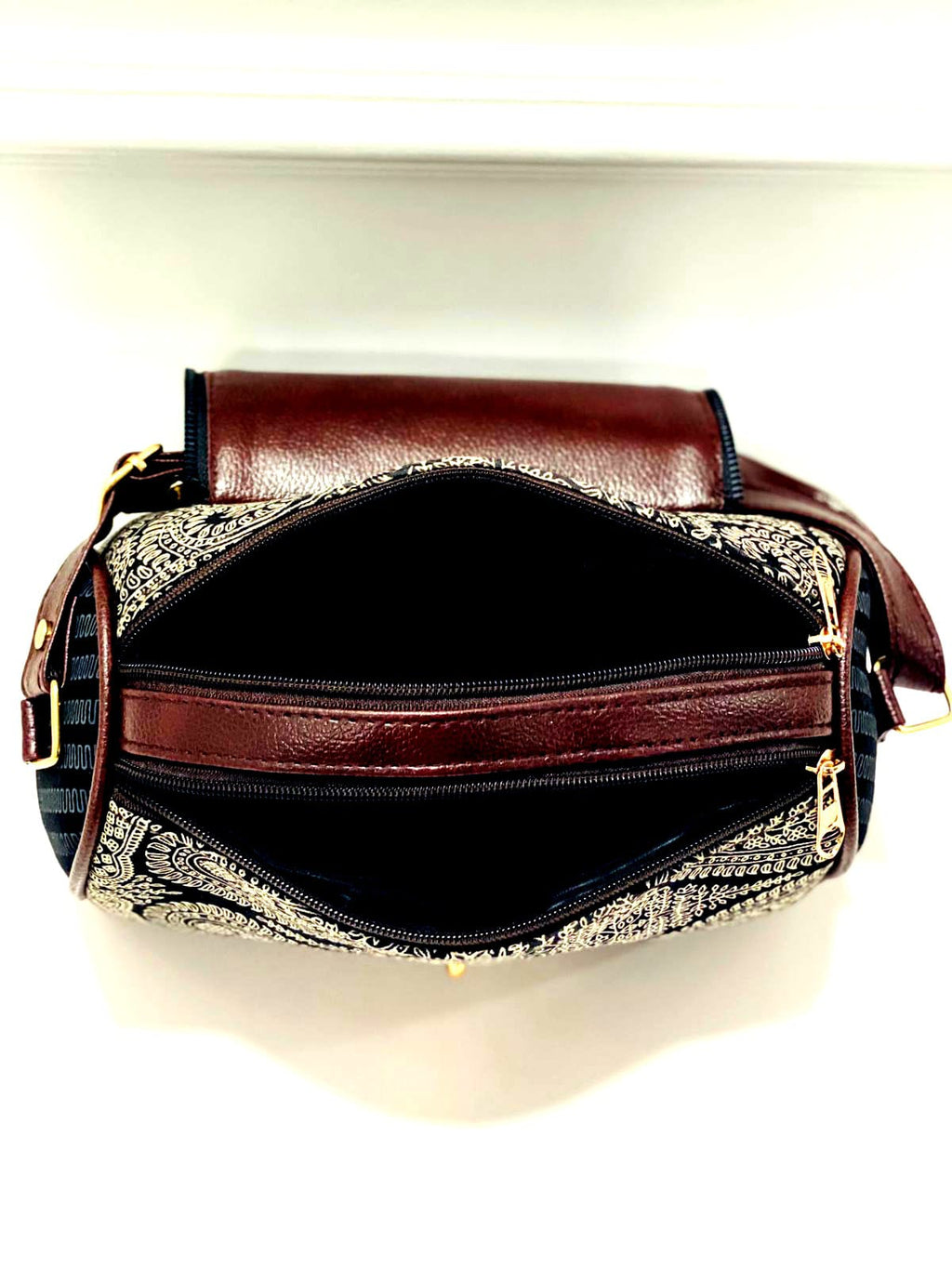 Monochrome Paisley Barrel Satchel Bag