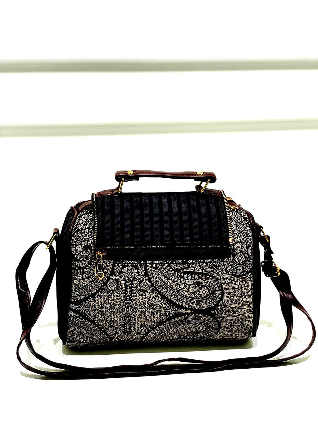 Monochrome Paisley Barrel Satchel Bag