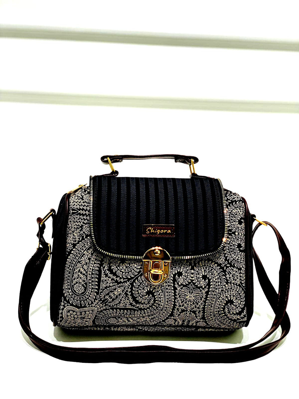 Black Mandala Medium Satchel Bag