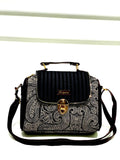 Black mandala print designer satchel bag medium size
