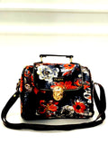 Navy blue floral designer satchel bag medium size