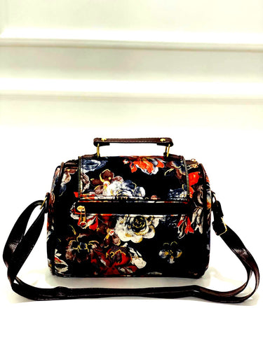 Navy blue floral designer satchel bag medium size - Alternative view