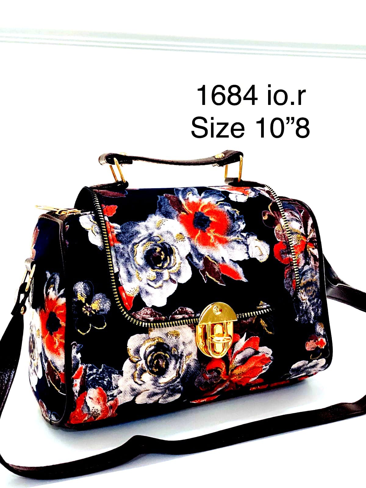 Floral Sling Bag – Vibrant Navy Blue with Multicolor Flower Print & Gold