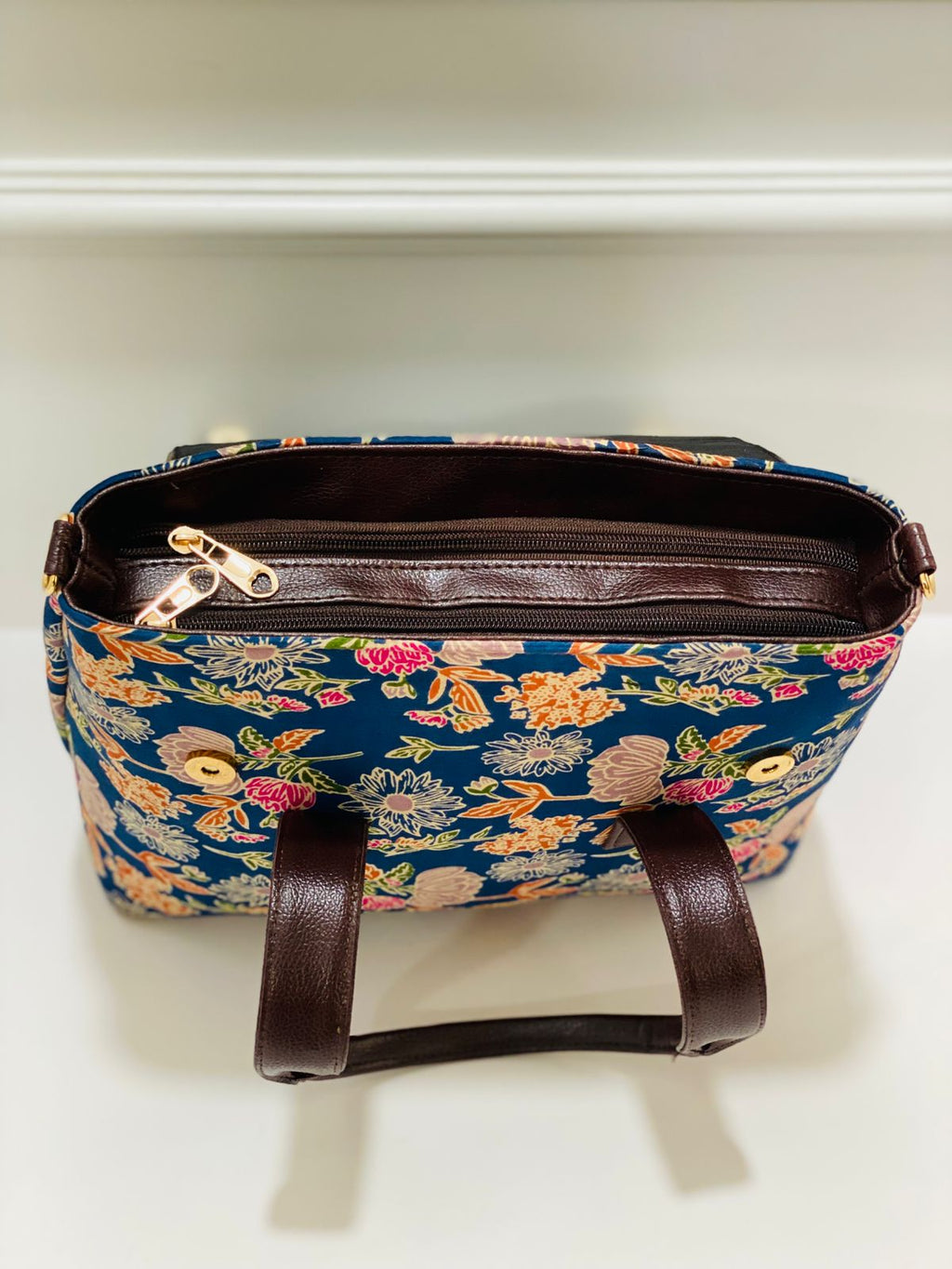 Premium Cotton Office Tote Bag – Floral Print Vegan Leather