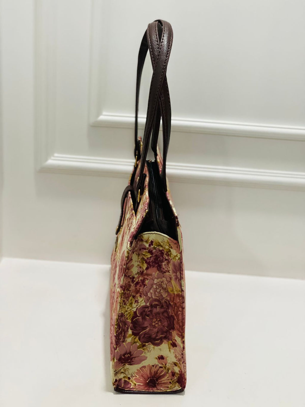 Pink Cream Multicolour Laptop Statement bag with Pouch