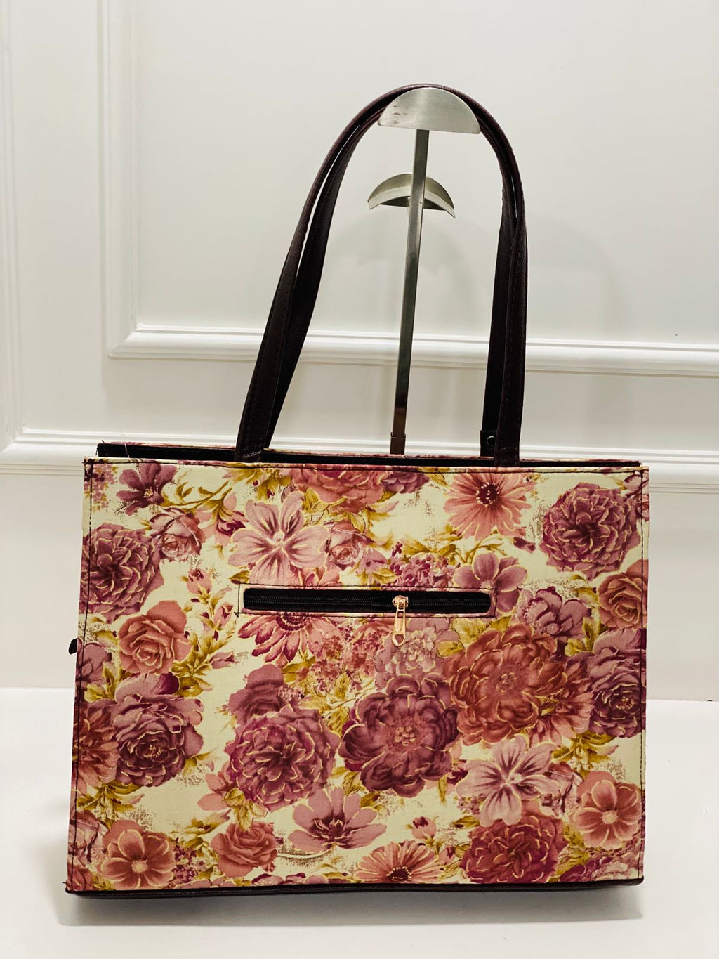 Pink Cream Multicolour Laptop Statement bag with Pouch