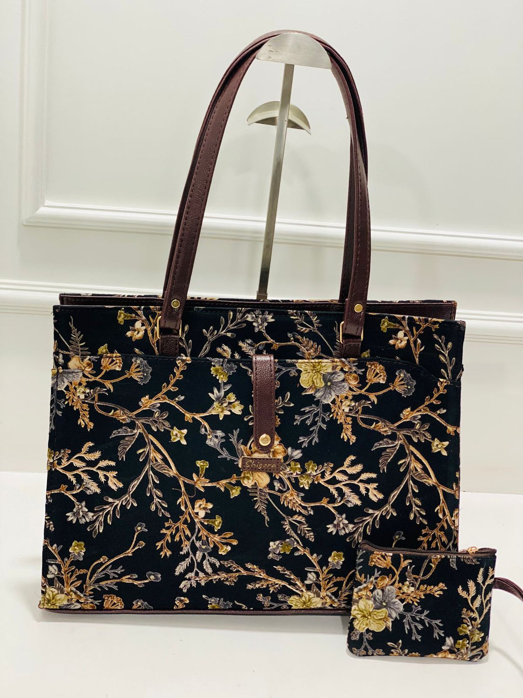 Autumn Bloom Jet Black Laptop Statement bag