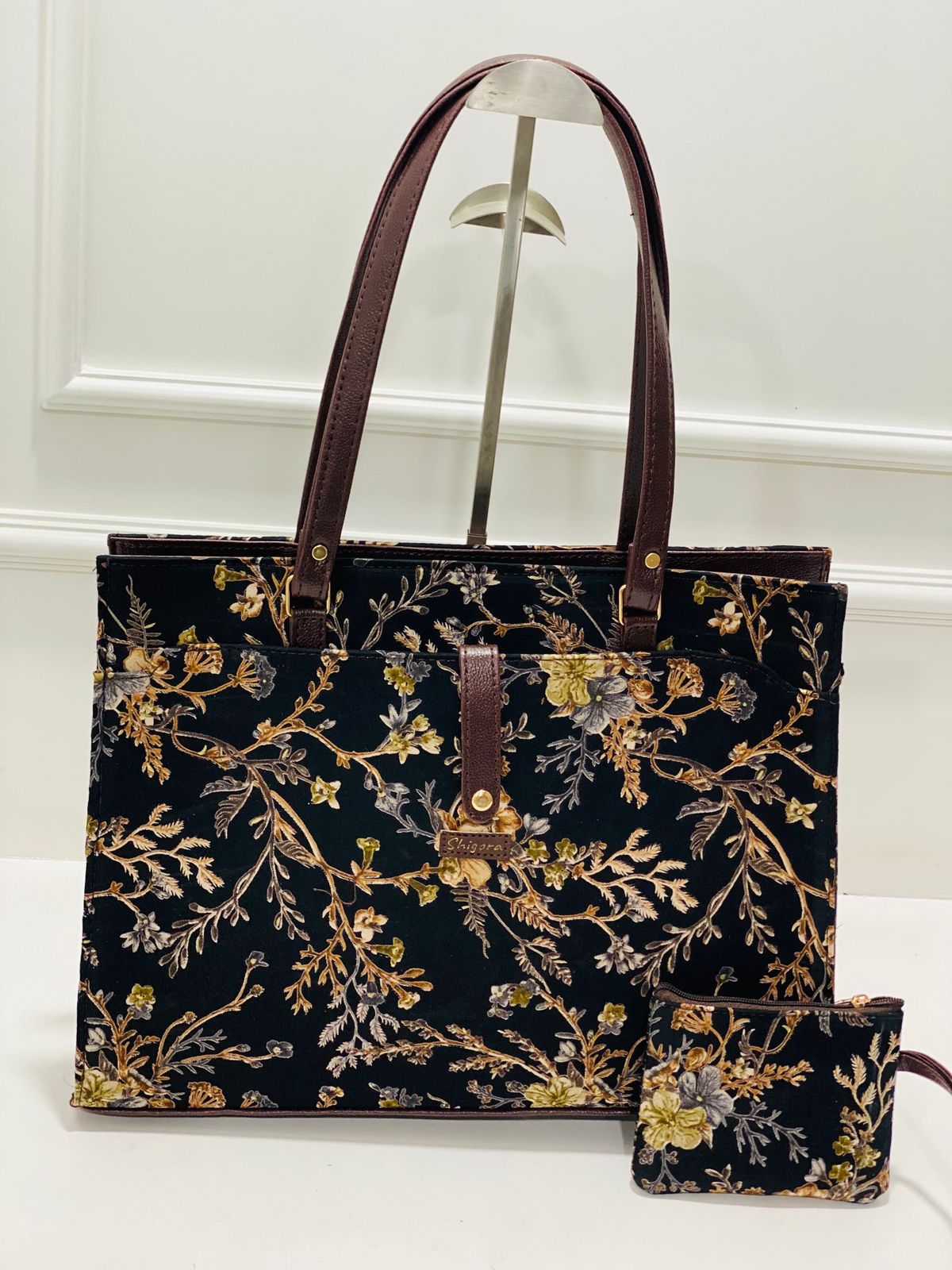 Autumn Bloom Jet Black Laptop Statement bag