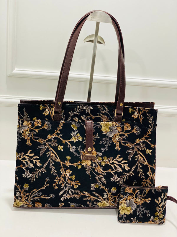 Autumn Bloom Jet Black Laptop Statement bag
