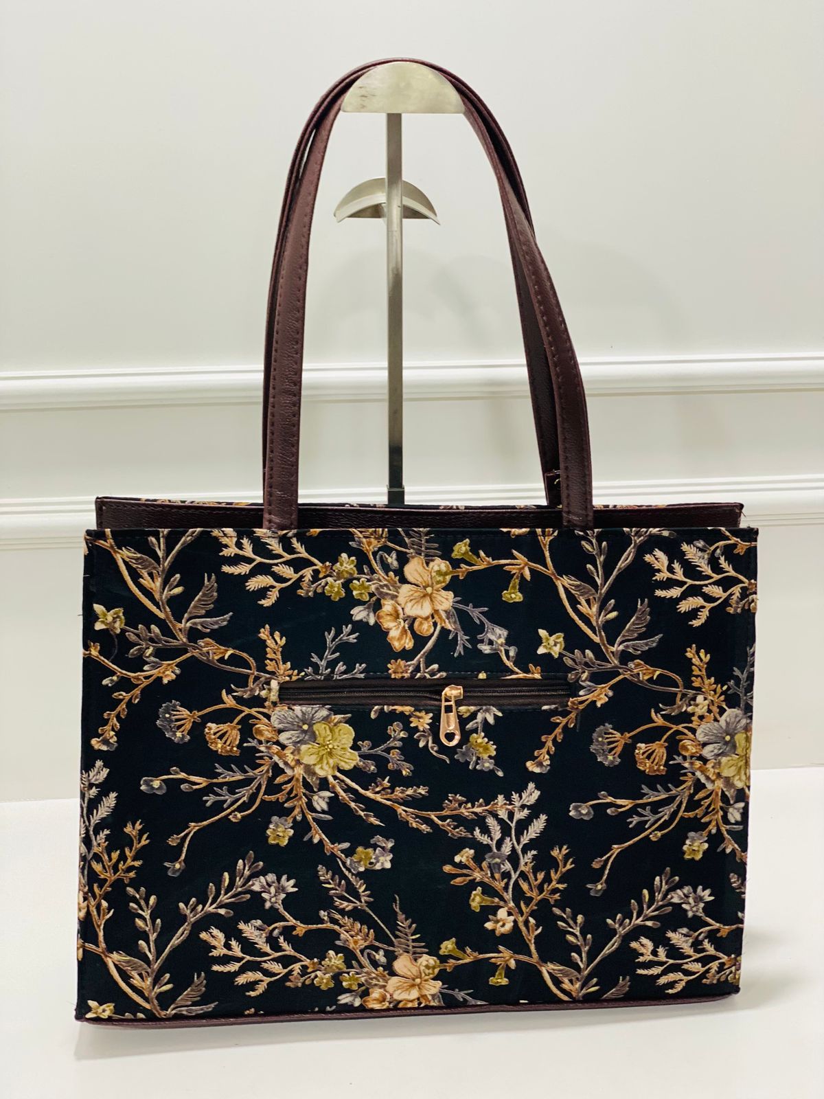 Autumn Bloom Jet Black Laptop Statement bag