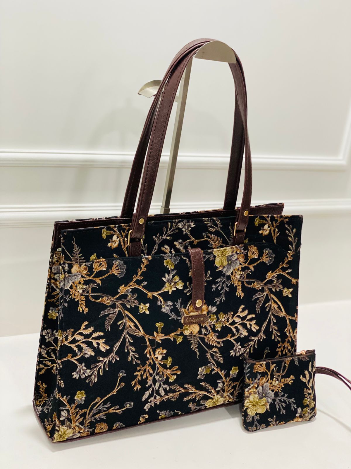 Autumn Bloom Jet Black Laptop Statement bag