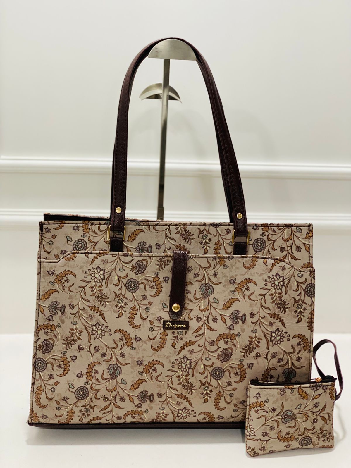 Cream Vintage Bloom Laptop Statement bag with Pouch