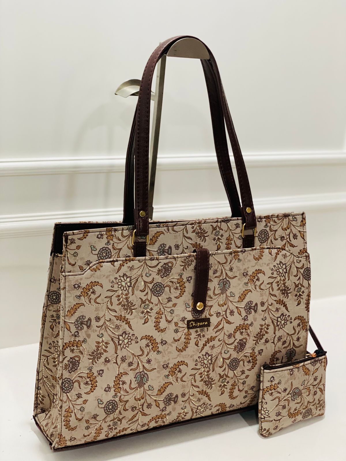 Cream Vintage Bloom Laptop Statement bag with Pouch