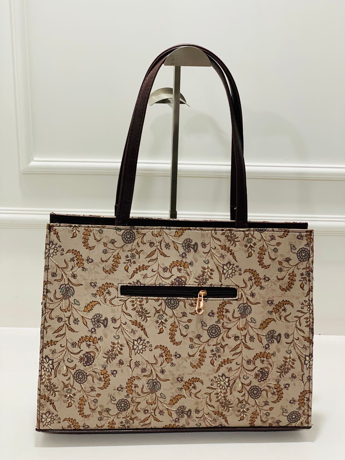 Cream Vintage Bloom Laptop Statement bag with Pouch