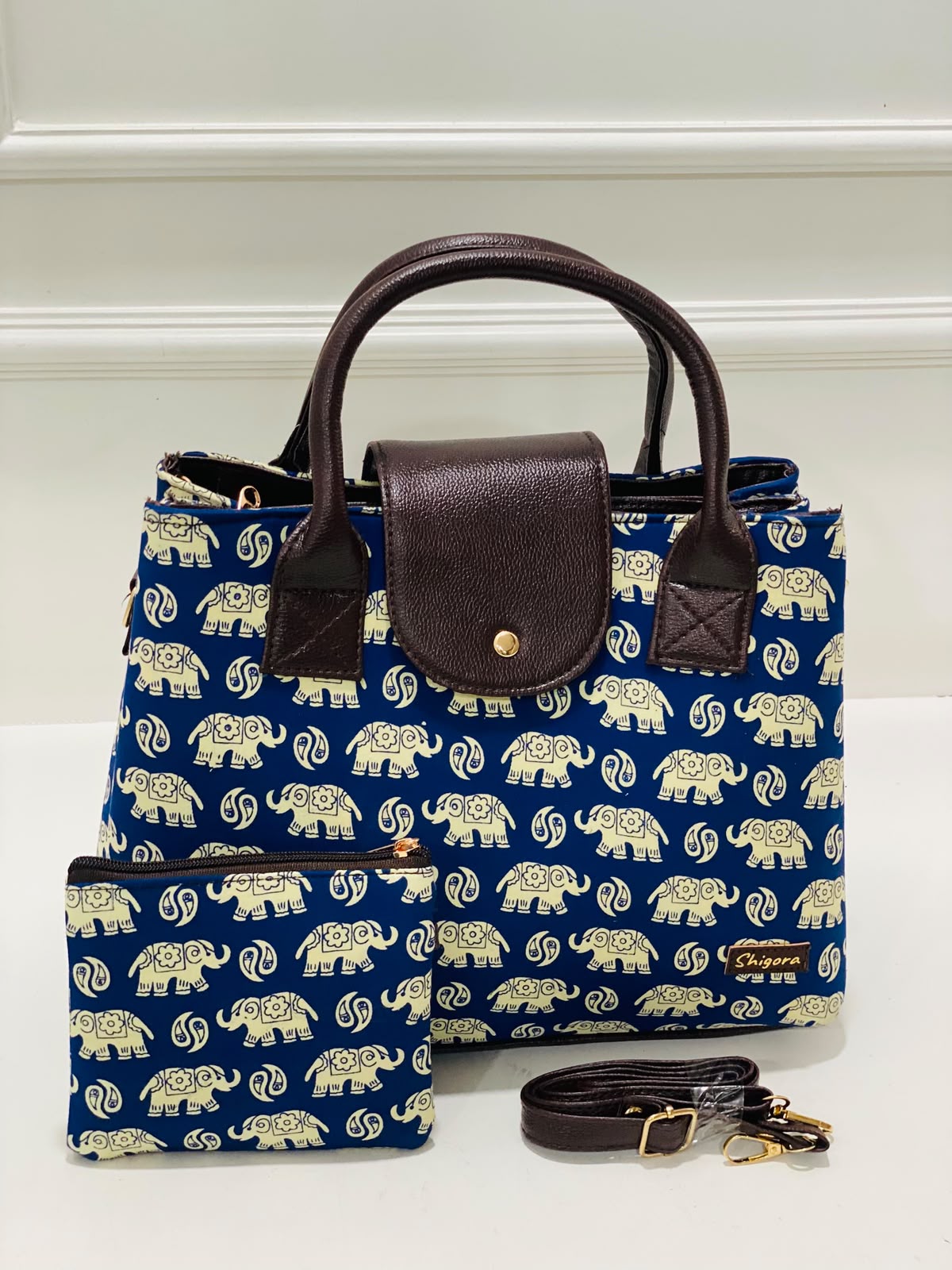 indigo elephant triple tier bag