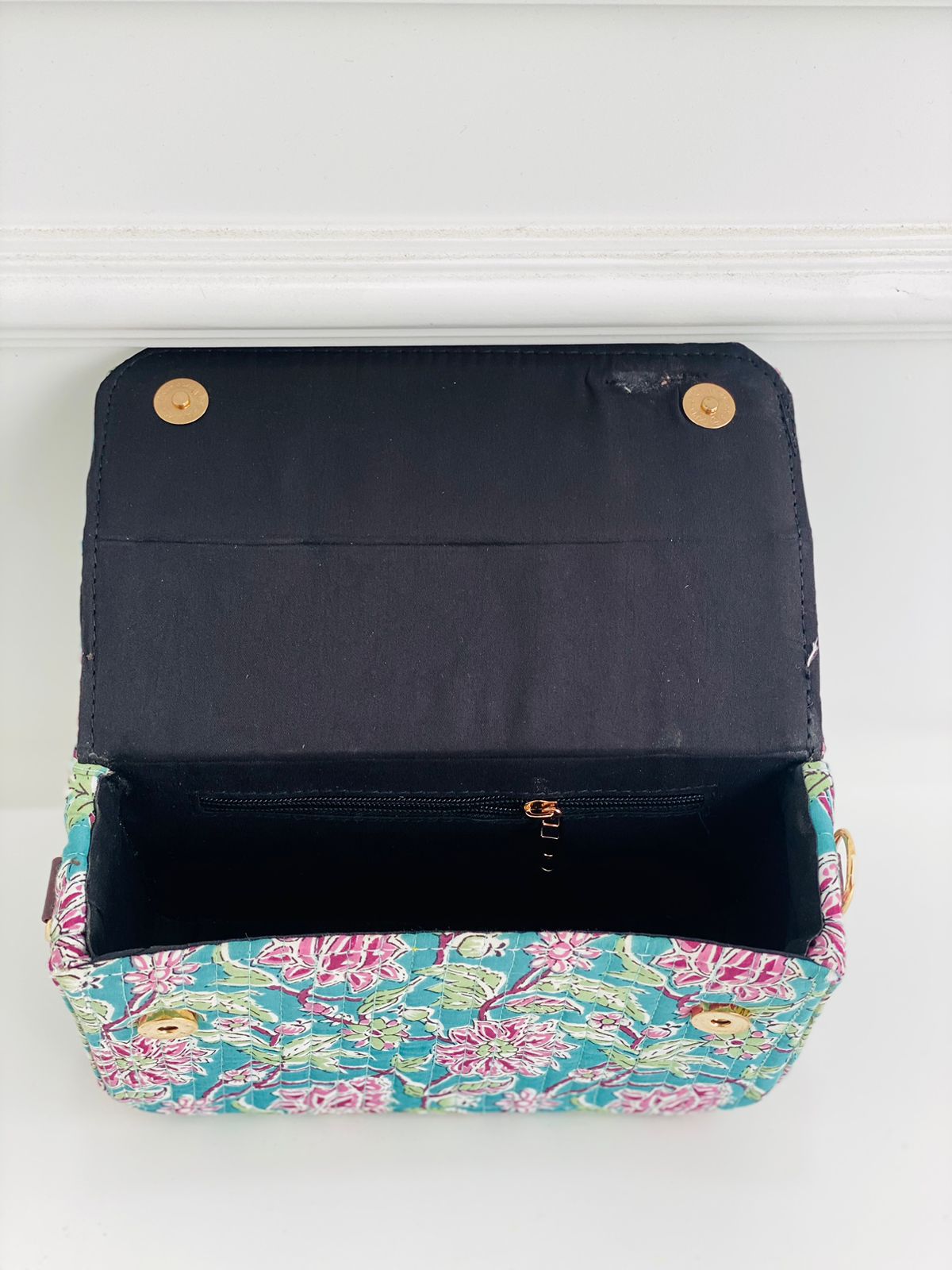 aqua floral sling bag
