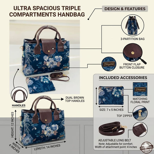 Blue Floral Triple Tier Bag