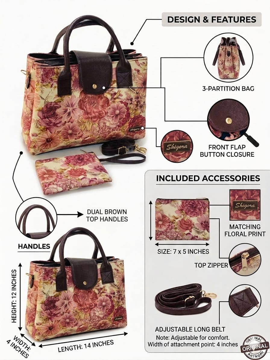 pink floral triple tier bag by shigora — product photo 7