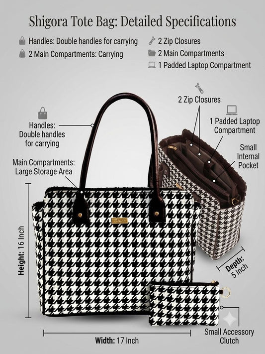 Houndstooth Luxe Spacious Laptop Bag