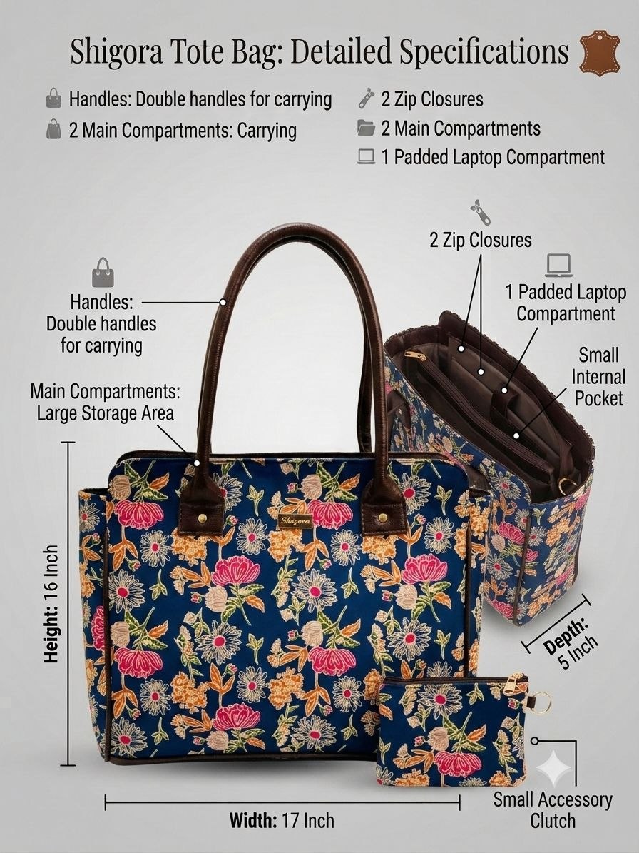 Navy Bloom Spacious Laptop Bag by Shigora — product photo 3