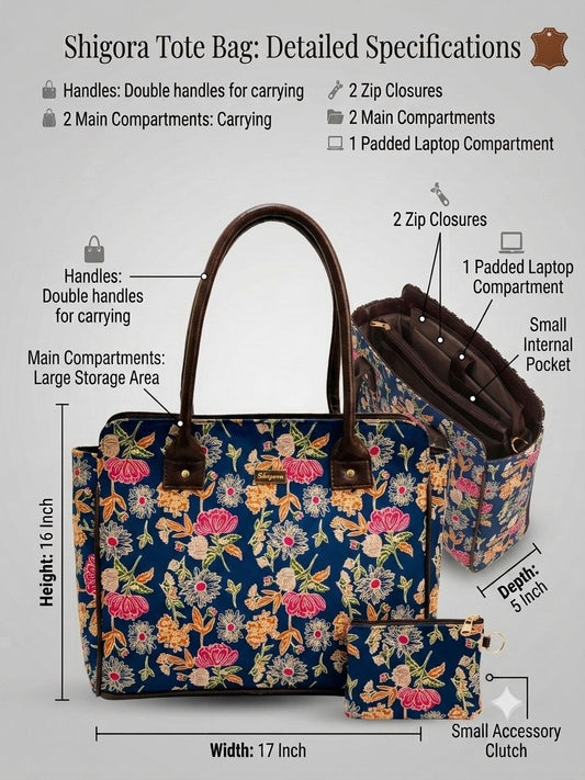 Navy Bloom Spacious Laptop Bag